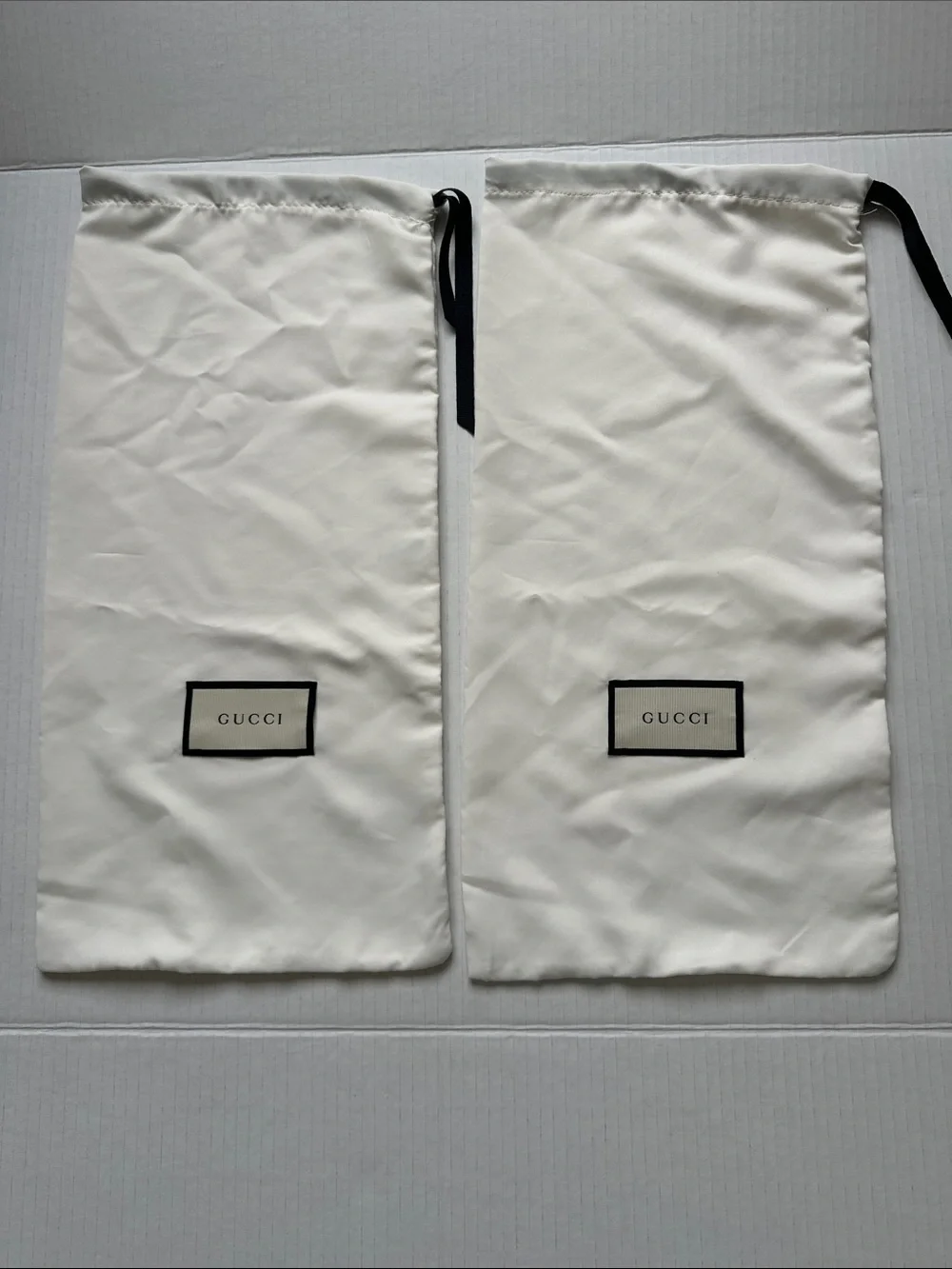 Authentic Empty Gucci  Shoe Storage Box & Two Cream  Drawstring Dust Bags